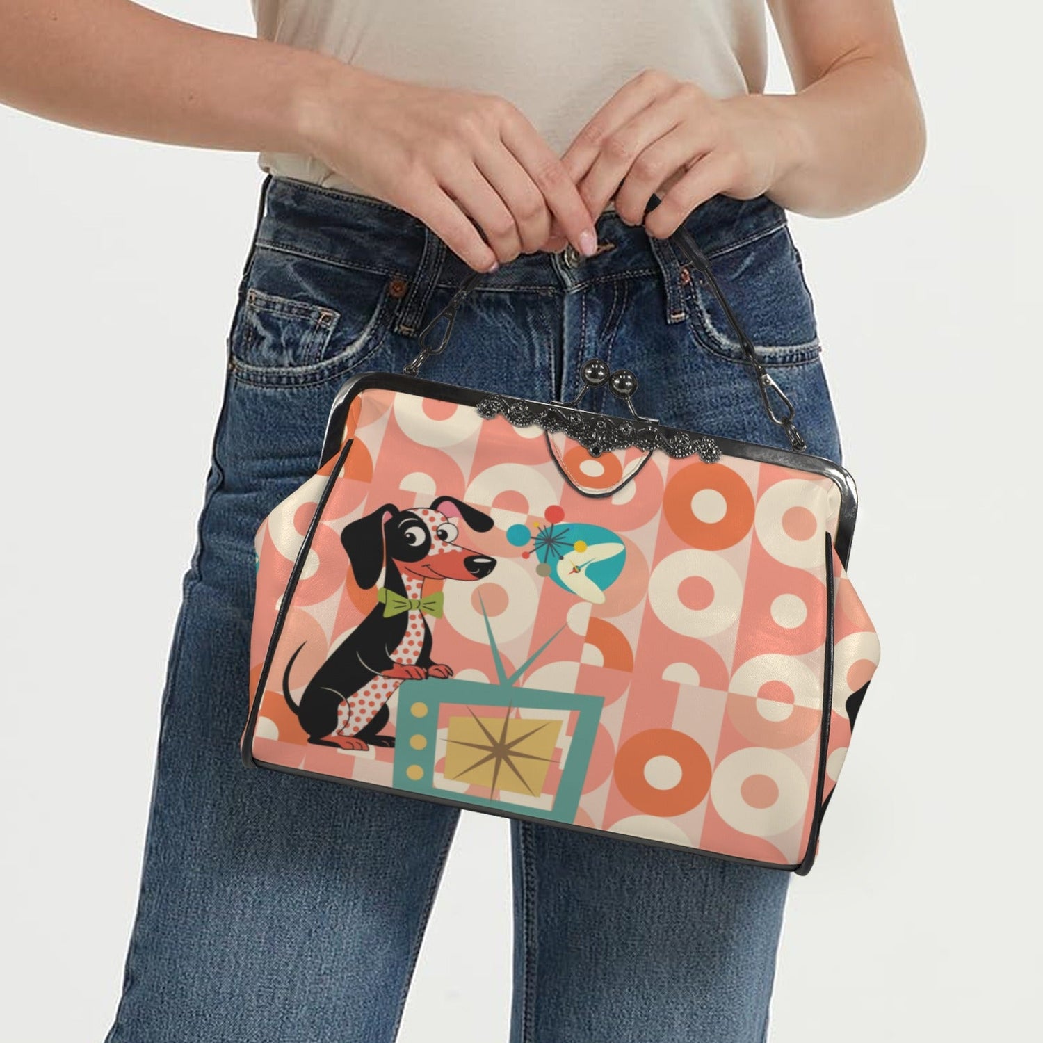 Kate McEnroe New York Atomic Doxie Mid Century Retro TV Crossbody Kisslock Starburst BagCrossbody BagsD3266655