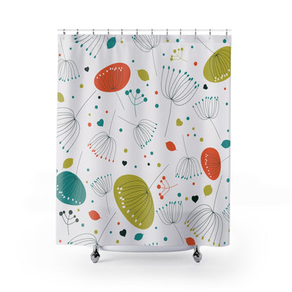 Kate McEnroe New York Atomic Floral Mid Century Modern Shower Curtain, Retro Geometric Bathroom DecorShower Curtains12877498985345557482