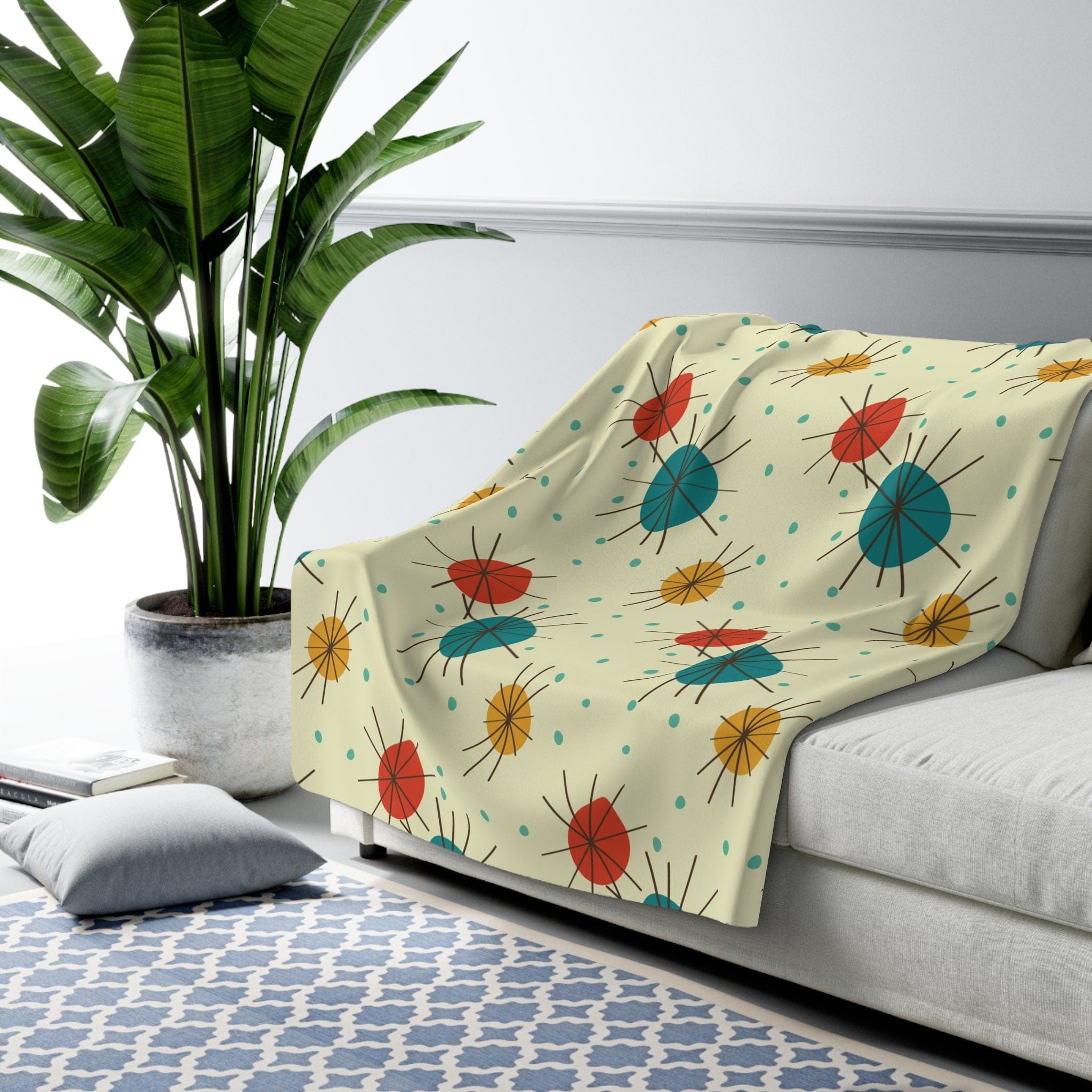 Kate McEnroe New York Atomic Franciscan Starburst Mid - Century Modern Geometric Sherpa Fleece BlanketBlankets85241123243783850965