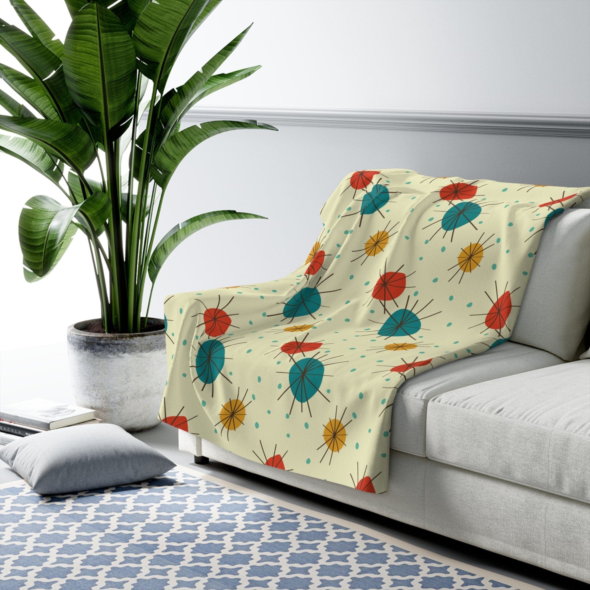 Kate McEnroe New York Atomic Franciscan Starburst Mid - Century Modern Geometric Sherpa Fleece BlanketBlankets85241123243783850965