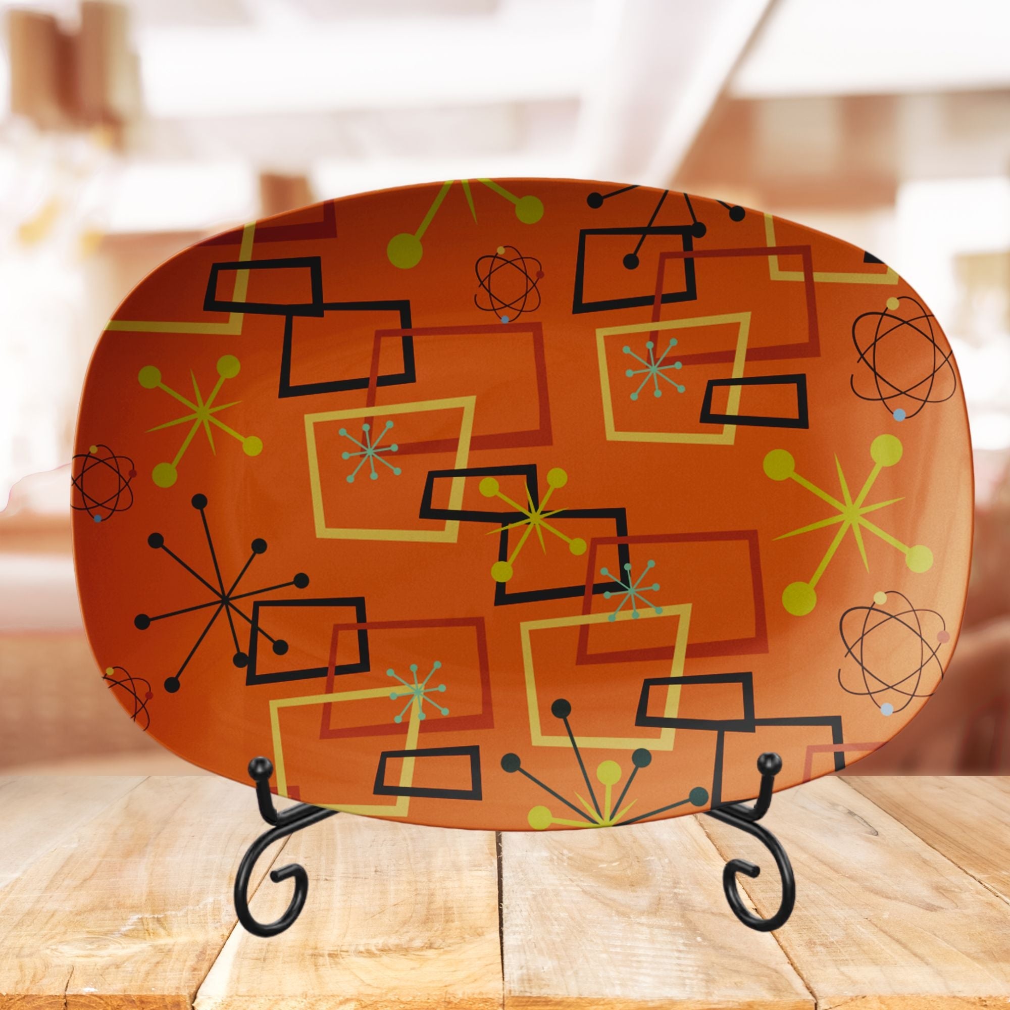 Kate McEnroe New York Atomic Geometric MCM Serving Platter, Retro Orange Starburst TrayServing PlattersATMGEO-PLTR-ORG-2
