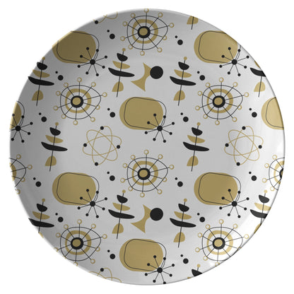 Kate McEnroe New York Atomic Gold and White Dinner Plate, 50s Sputnik Dining Dish, Retro TablewarePlates9820SINGLE