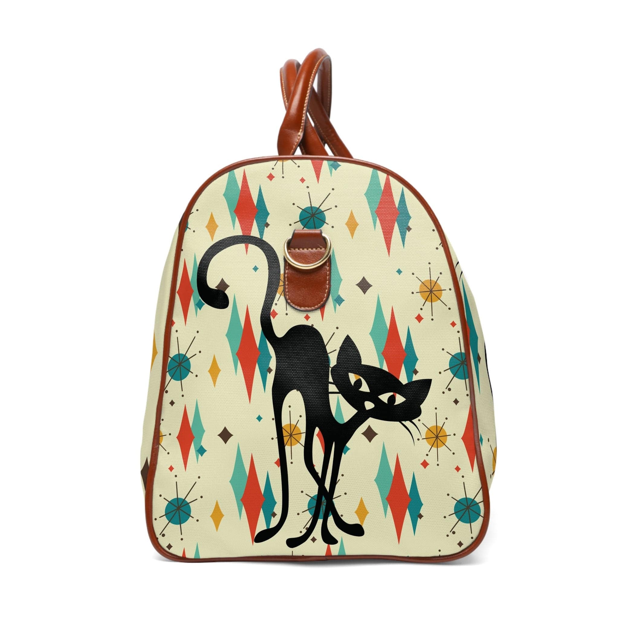 Kate McEnroe New York Atomic Kitchy Black Cat Franciscan Diamond Starburst Weekender Travel Bag, Mid Century Modern Geometric Beige, Orange, MustardDuffel Bags12178927421163667088