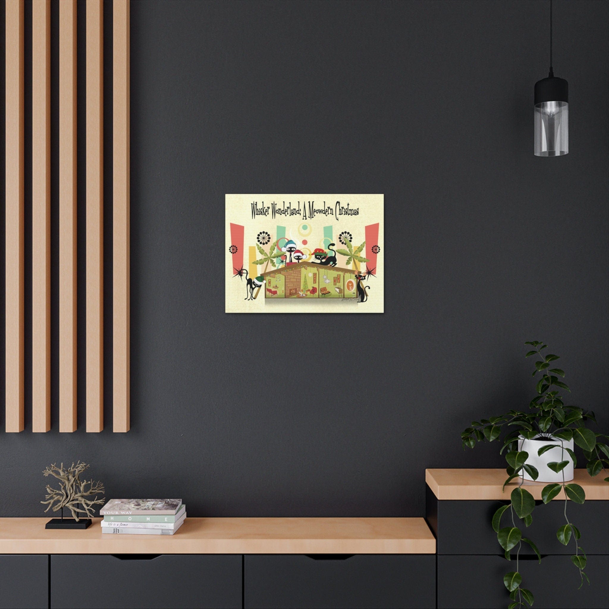 Kate McEnroe New York Atomic Kitsch Cat Christmas Canvas Wall Art, Mid Century Modern Retro Whisker Wonderland: A Meowdern ChristmasCanvas Wall Art14717821769598810461