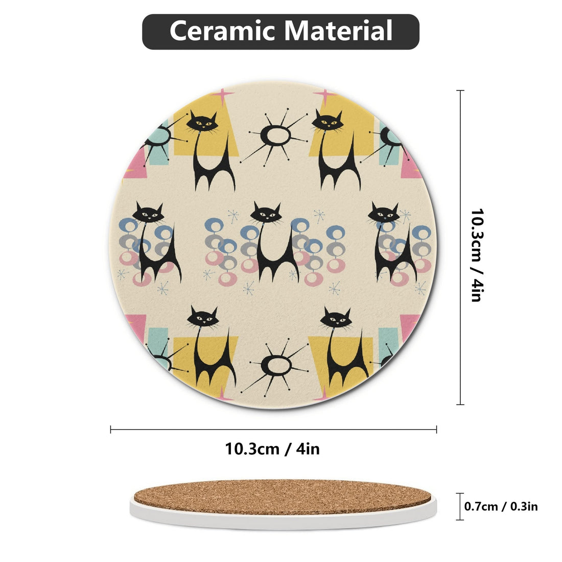 Kate McEnroe New York Atomic Kitsch Cat Coaster Set, Mid Century Modern Retro Table DecorCoastersN2MZJ8VN - 1