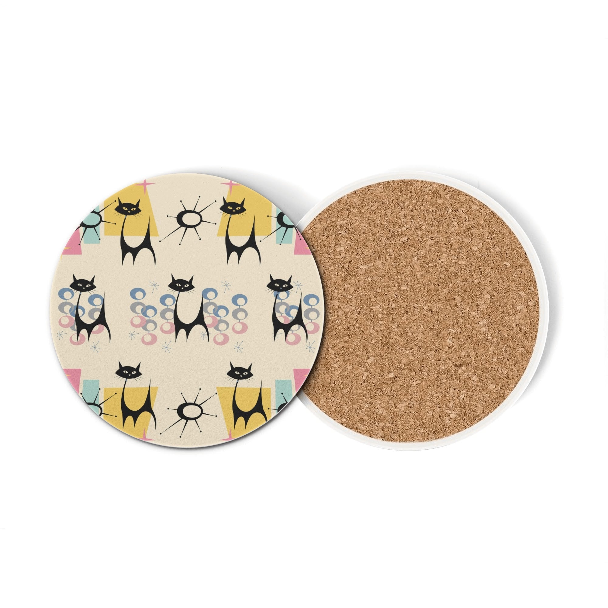 Kate McEnroe New York Atomic Kitsch Cat Coaster Set, Mid Century Modern Retro Table DecorCoastersN2MZJ8VN - 1