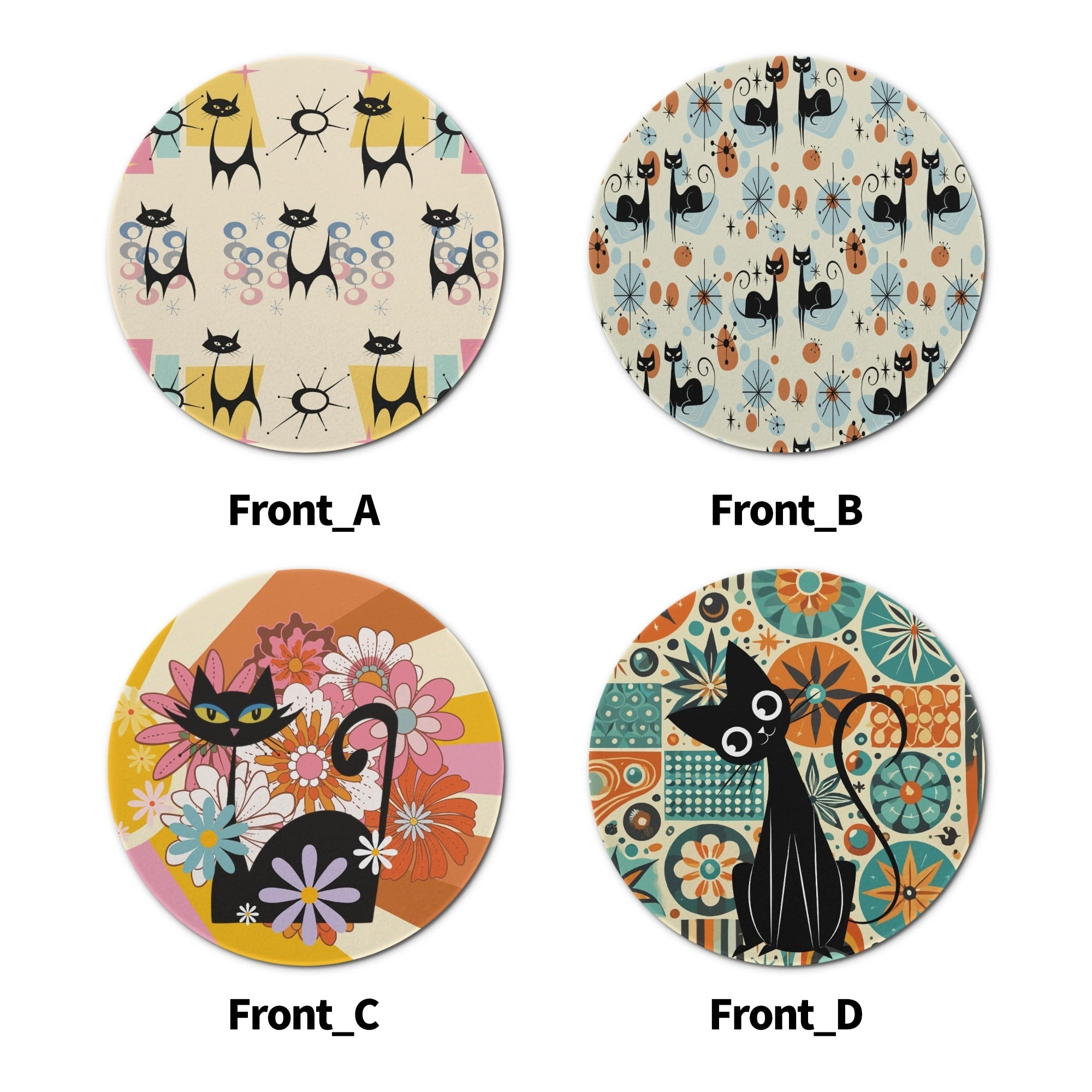 Kate McEnroe New York Atomic Kitsch Cat Coaster Set, Mid Century Modern Retro Table DecorCoastersN2MZJ8VN - 1