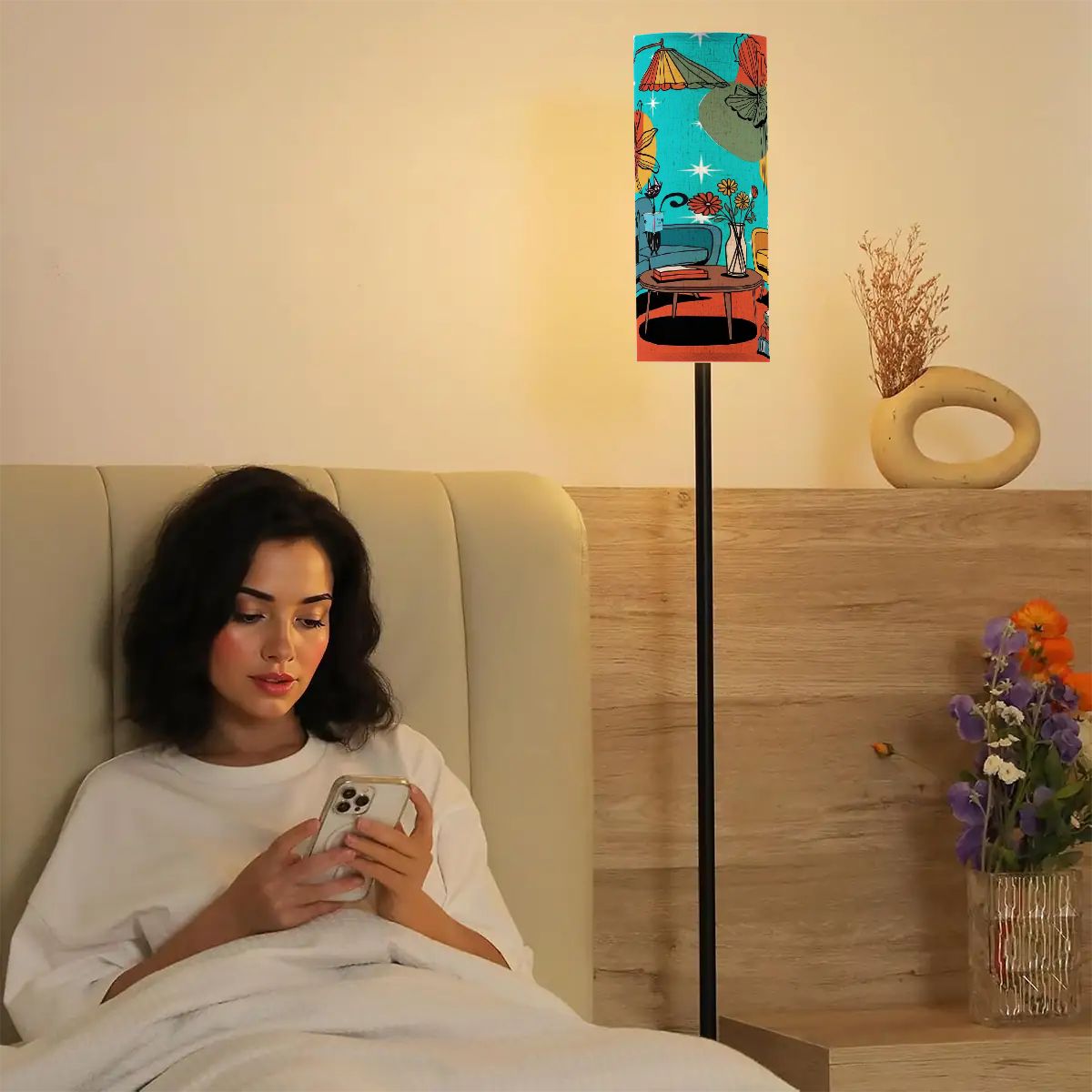 Kate McEnroe New York Atomic Kitsch Cat Cylinder Floor Lamp, Retro Mid Century Modern Lounge Light, MCM Starburst Reading LampFloor LampscHPzCSyDM0
