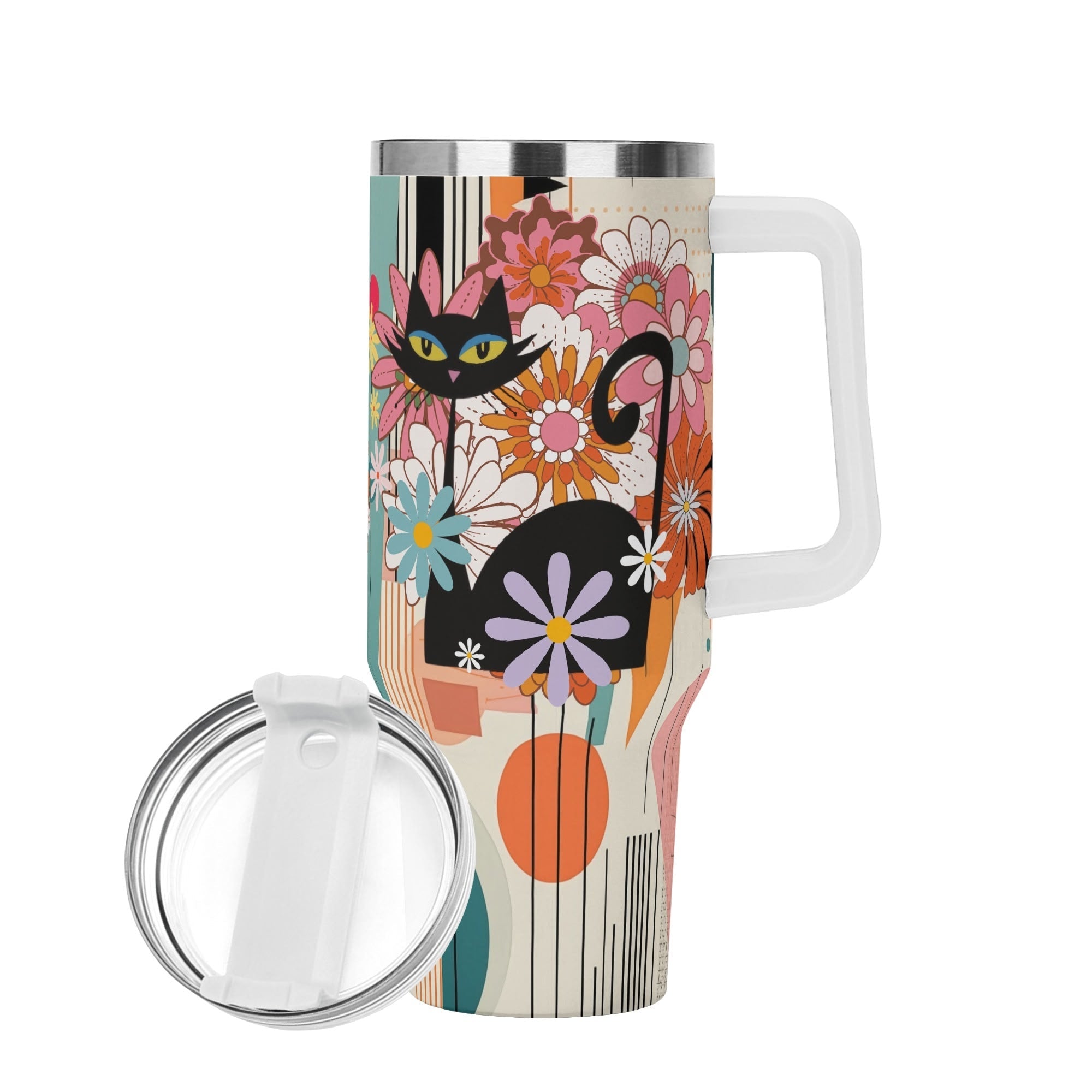 Kate McEnroe New York Atomic Kitsch Cat Groovy Flower Power Tumbler, Mid Century Modern Retro Floral DrinkwareTumblersW0ZGE1ZW - 1
