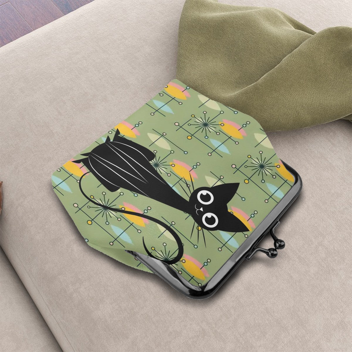 Kate McEnroe New York Atomic Kitsch Cat Kiss Lock Coin Purse, Retro Mid Century Modern StarburstCoin Purses4mXnDQxANa