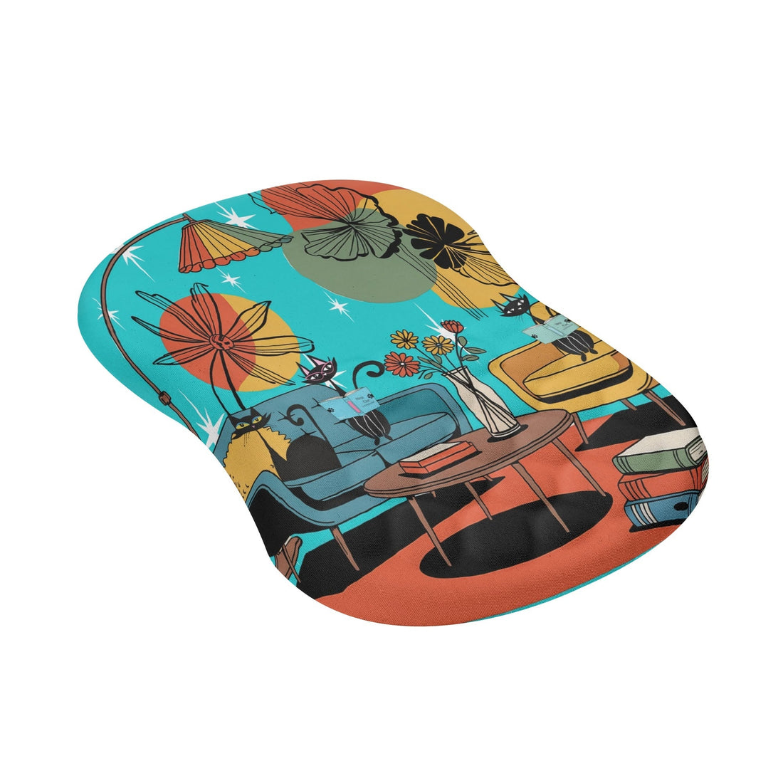 Kate McEnroe New York Atomic Kitsch Cat Lounge Scene Mouse Pad, Retro Mid Century Modern Desk AccessoryMouse PadsN4MXDR5W - 1