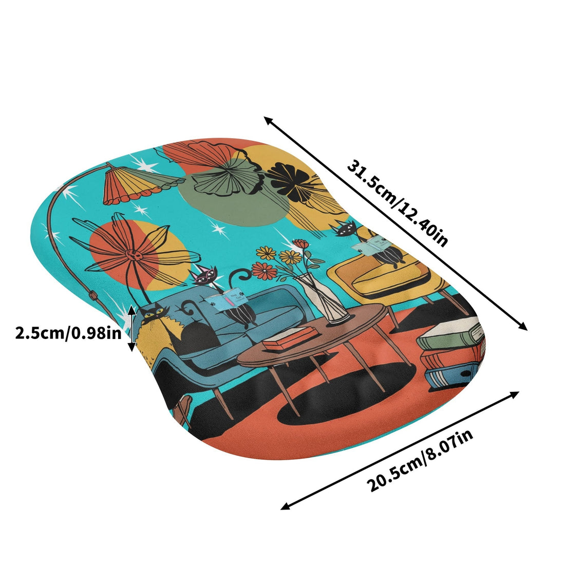 Kate McEnroe New York Atomic Kitsch Cat Lounge Scene Mouse Pad, Retro Mid Century Modern Desk AccessoryMouse PadsN4MXDR5W - 1