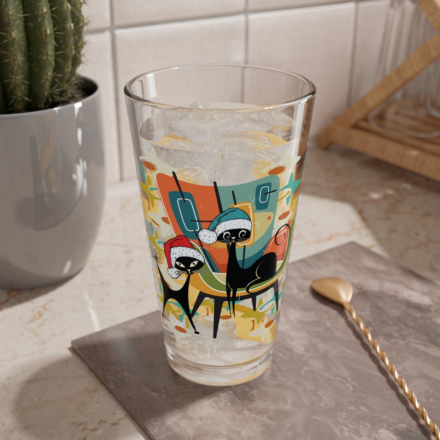 Kate McEnroe New York Atomic Kitsch Cat Mid Century Modern Christmas Pint GlassPint Glasses10423543495220992998