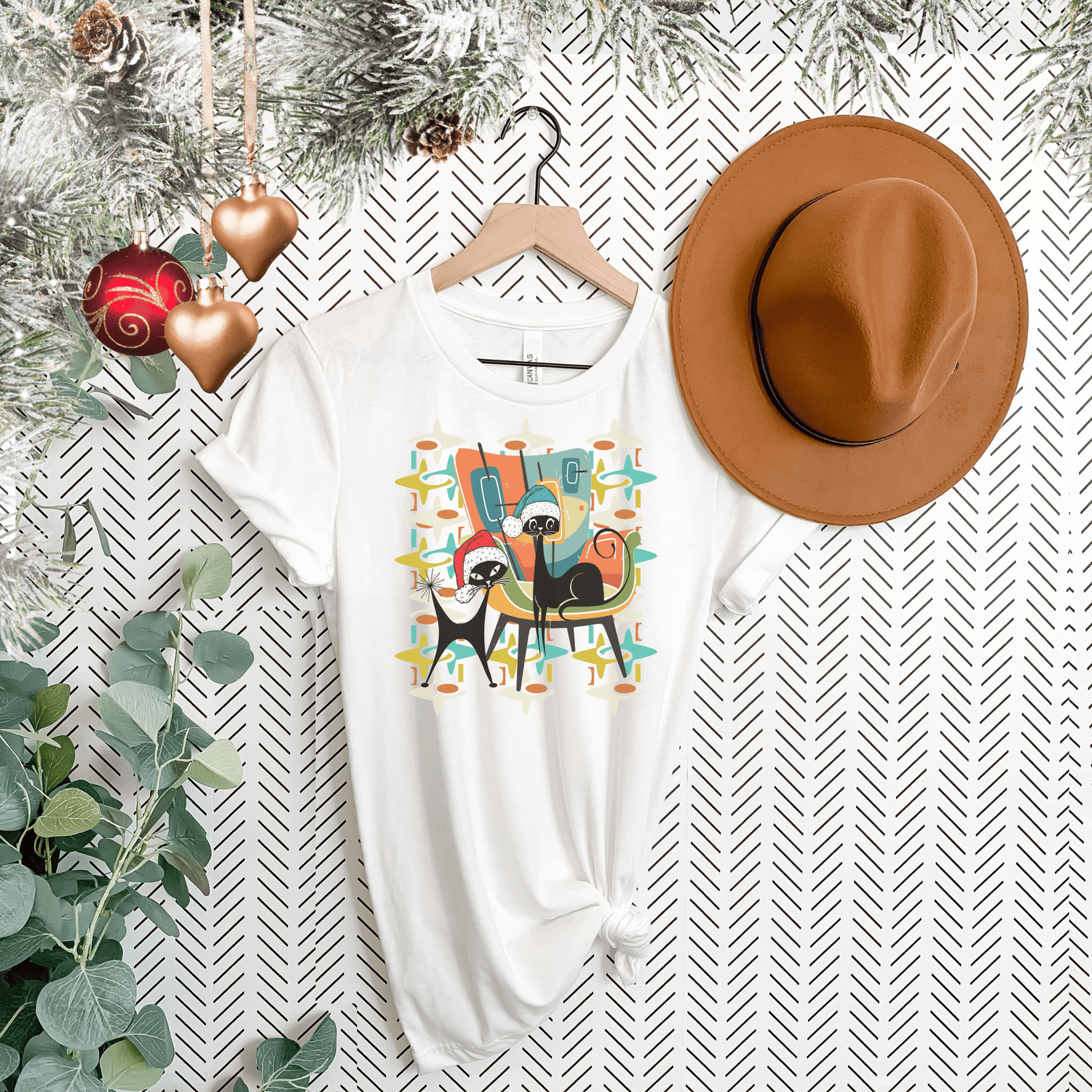 Kate McEnroe New York Atomic Kitsch Cat Mid Century Modern Christmas T-ShirtT-Shirts18711217649972083406