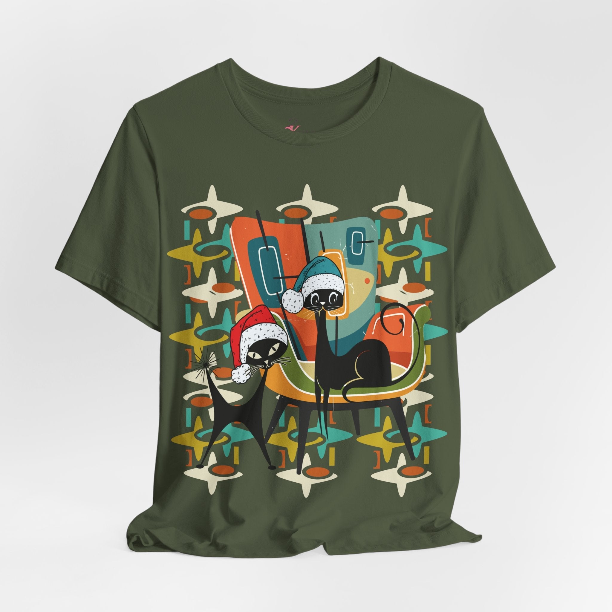 Kate McEnroe New York Atomic Kitsch Cat Mid Century Modern Christmas T-ShirtT-Shirts23150618291471869618