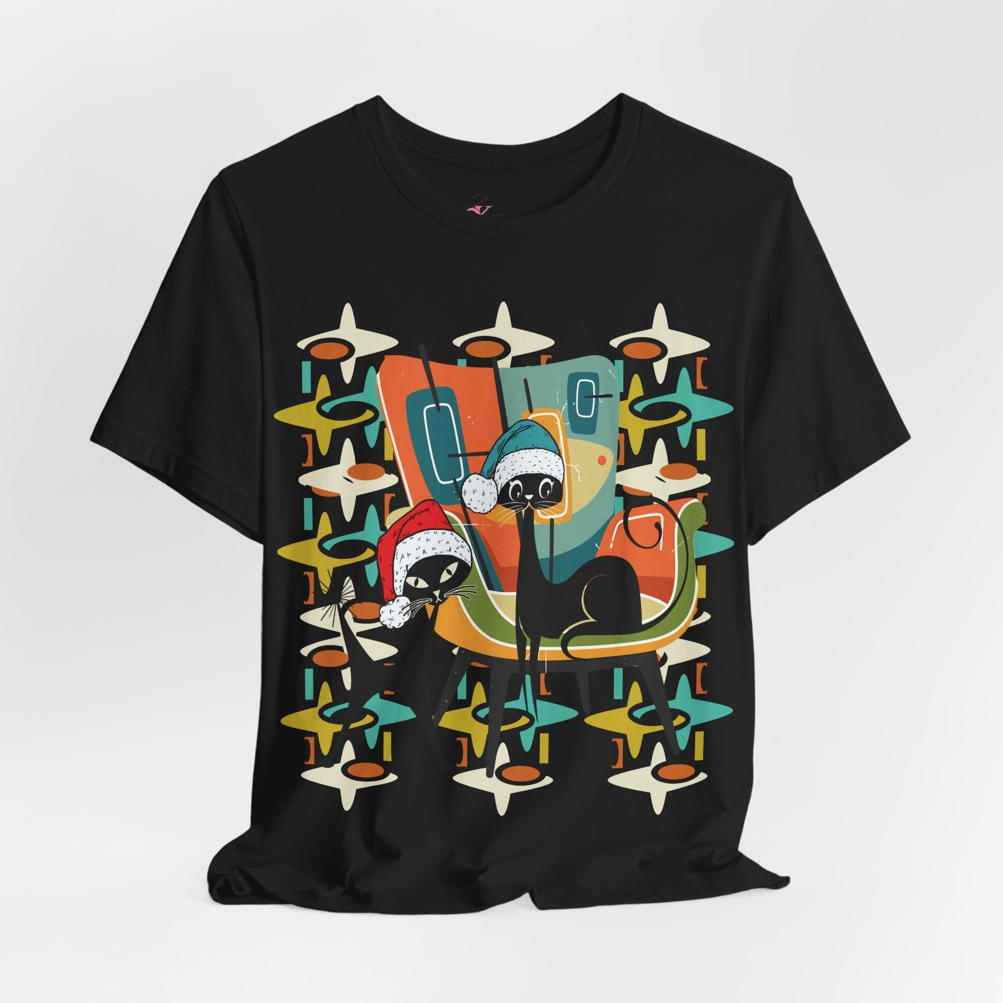 Kate McEnroe New York Atomic Kitsch Cat Mid Century Modern Christmas T-ShirtT-Shirts27764187890842953256