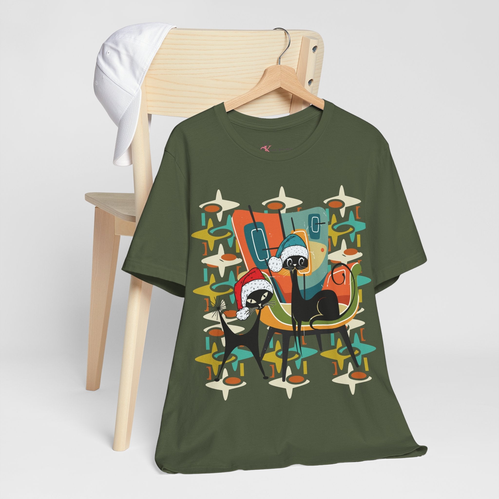 Kate McEnroe New York Atomic Kitsch Cat Mid Century Modern Christmas T-ShirtT-Shirts68563610978297082703