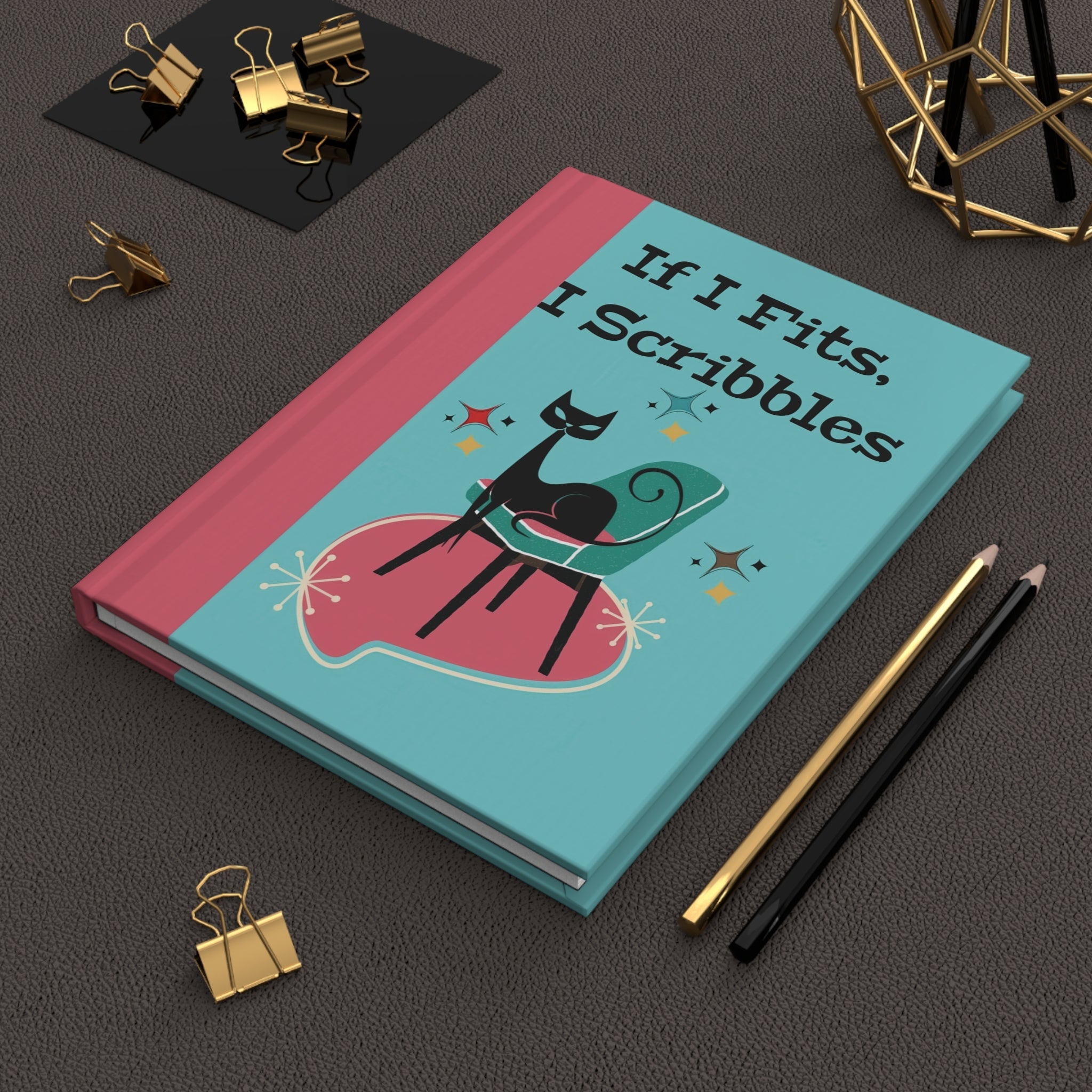 Kate McEnroe New York Atomic Kitsch Cat Mid Century Modern Journal, Retro Office Hard Cover Notebook, 50s Funny Stationery GiftJournals20904587402422115262