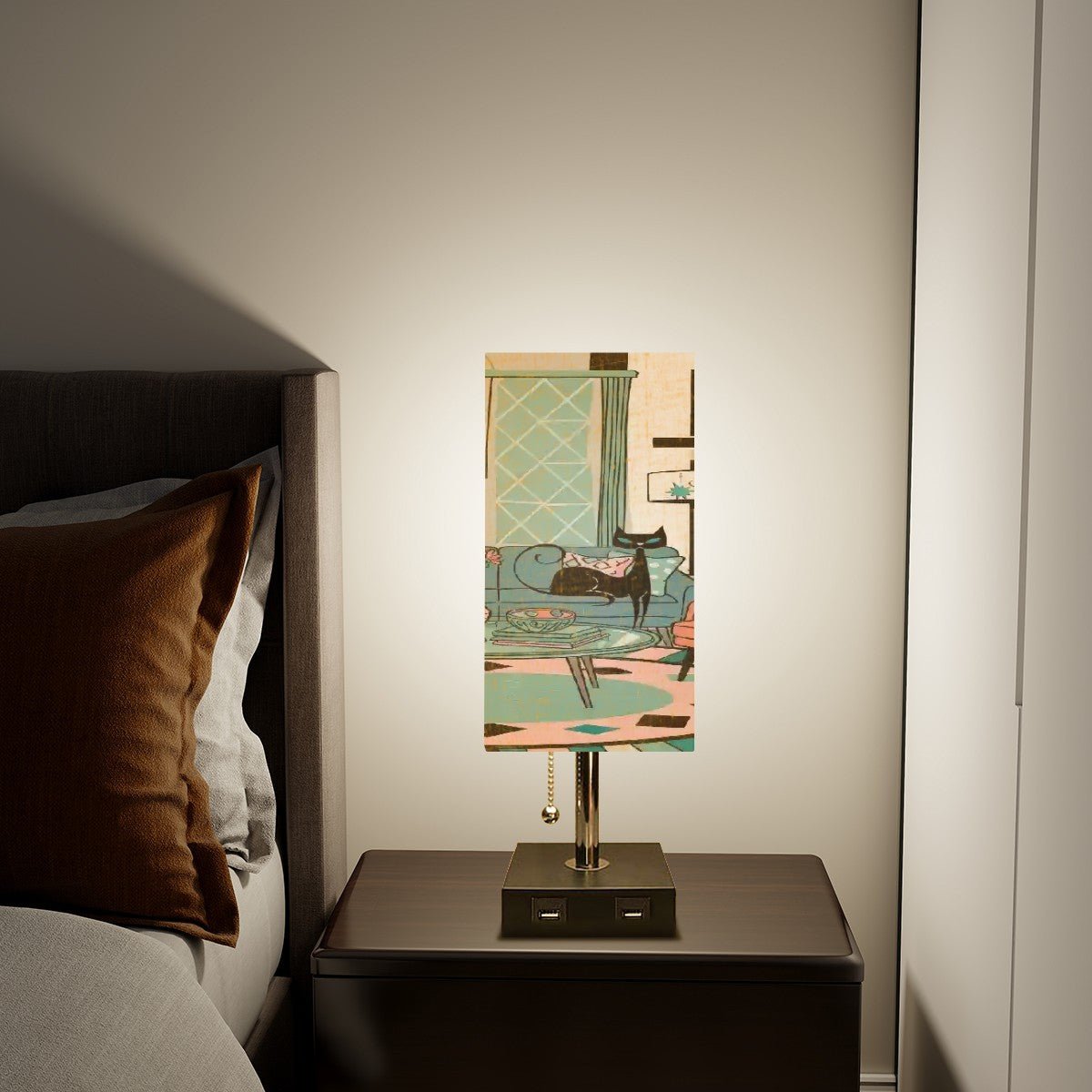 Kate McEnroe New York Atomic Kitsch Cat Mid Mod Desk Lamp, Retro 50s Lounge Scene Light, Geometric MCM Accent LightingDesk LampshzL5mUYyE6