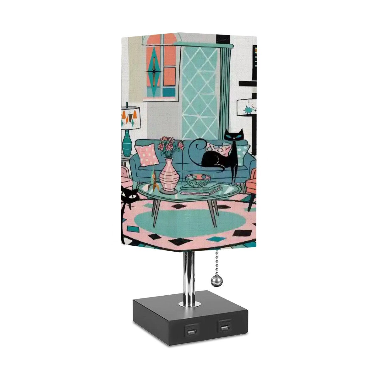 Kate McEnroe New York Atomic Kitsch Cat Mid Mod Desk Lamp, Retro 50s Lounge Scene Light, Geometric MCM Accent LightingDesk LampshzL5mUYyE6