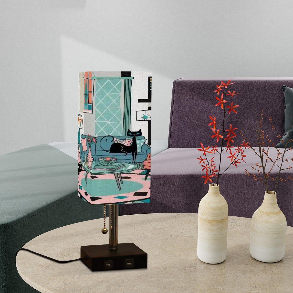 Kate McEnroe New York Atomic Kitsch Cat Mid Mod Desk Lamp, Retro 50s Lounge Scene Light, Geometric MCM Accent LightingDesk LampshzL5mUYyE6
