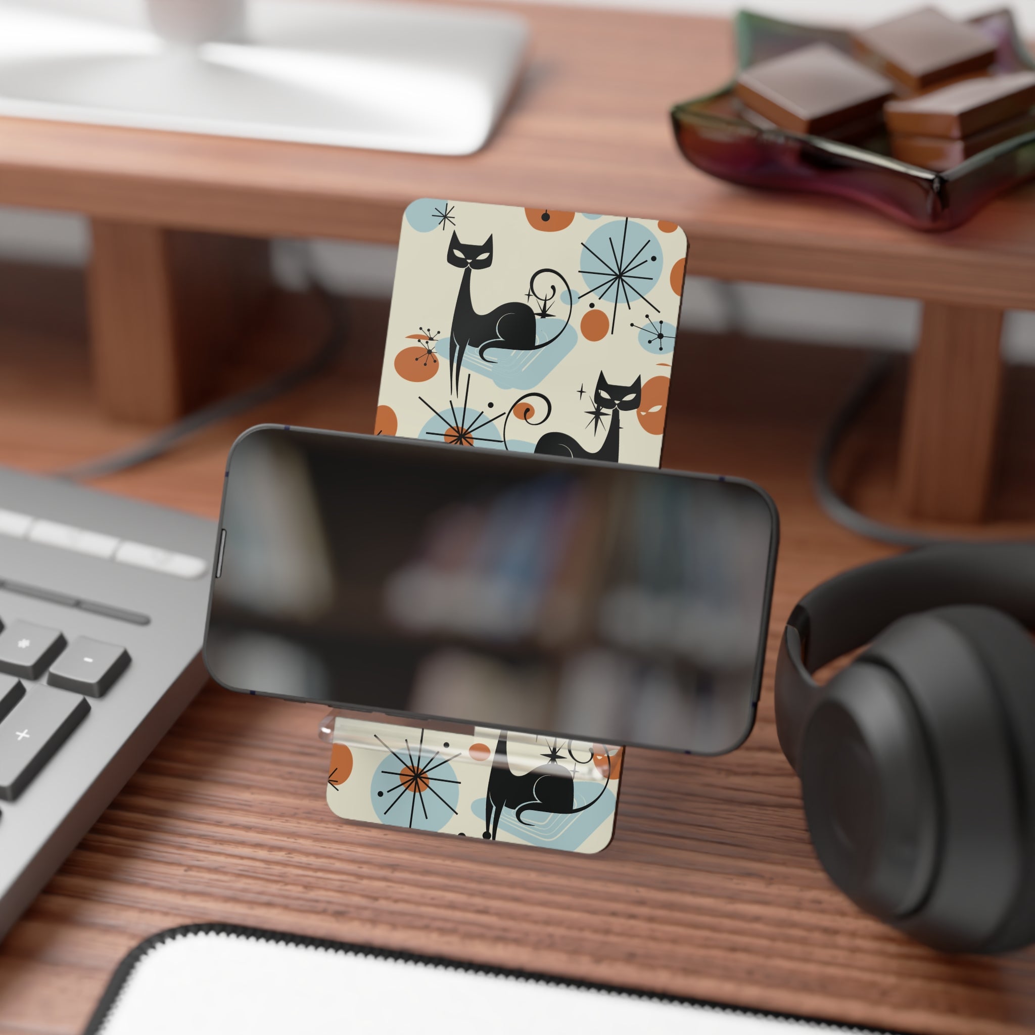 Kate McEnroe New York Atomic Kitsch Cat Phone Stand, Mid Century Modern Retro Starburst, Sputnik Smartphone HolderMobile Phone Stands38082452616868952303