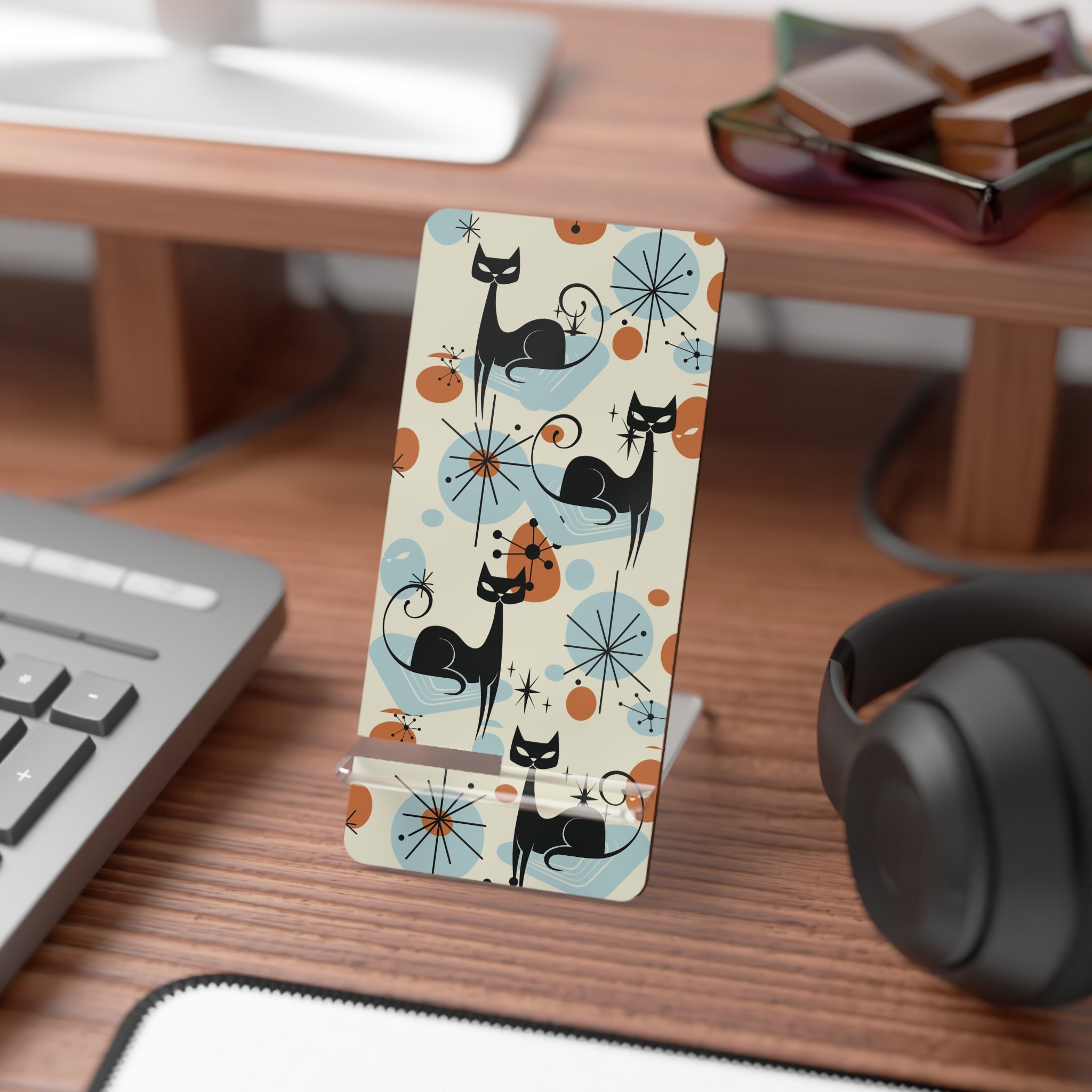 Kate McEnroe New York Atomic Kitsch Cat Phone Stand, Mid Century Modern Retro Starburst, Sputnik Smartphone HolderMobile Phone Stands38082452616868952303