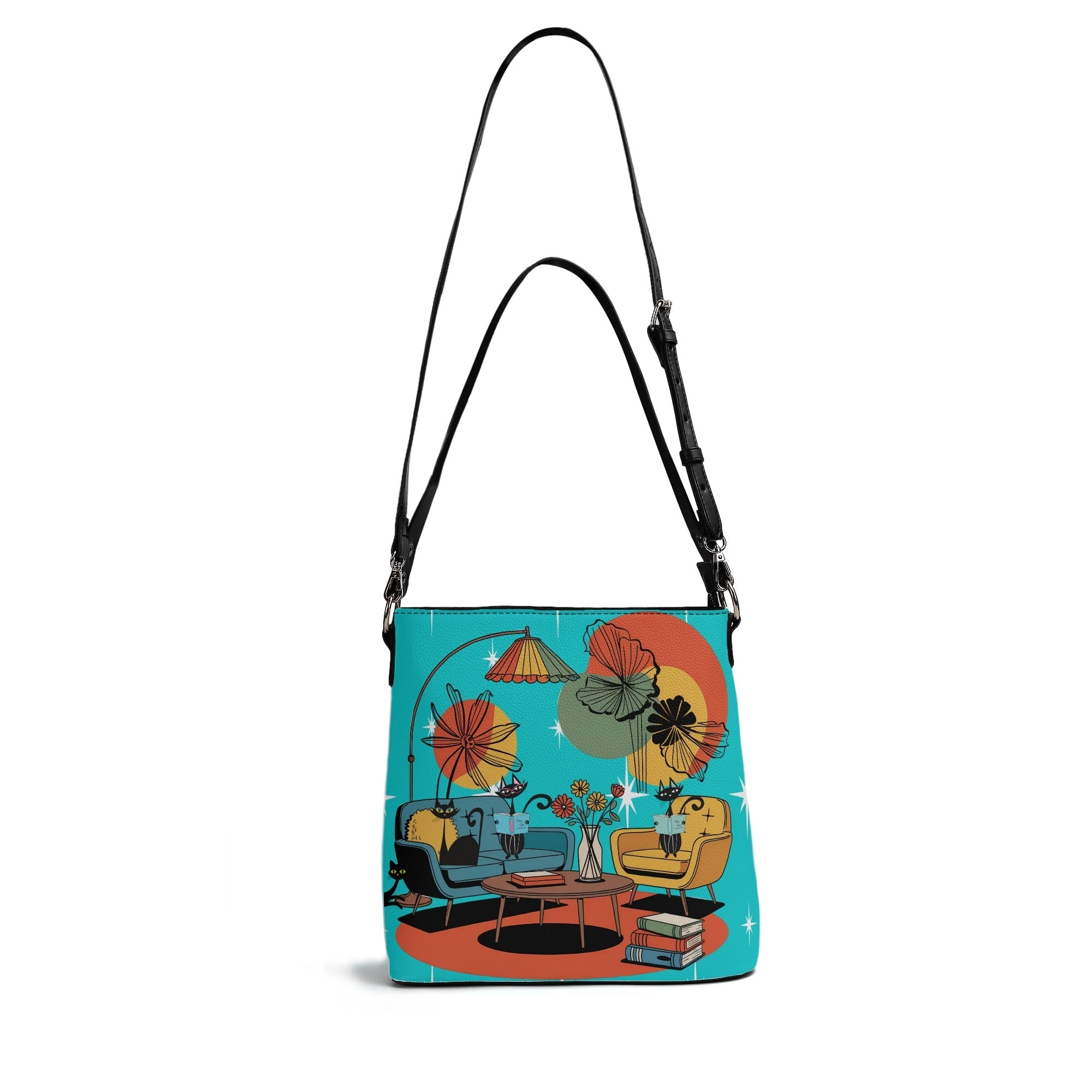 Kate McEnroe New York Atomic Kitsch Cat Reading Lounge Shoulder Bag, Mid Century Modern PurseHandbagsW8M8E6OW - 1