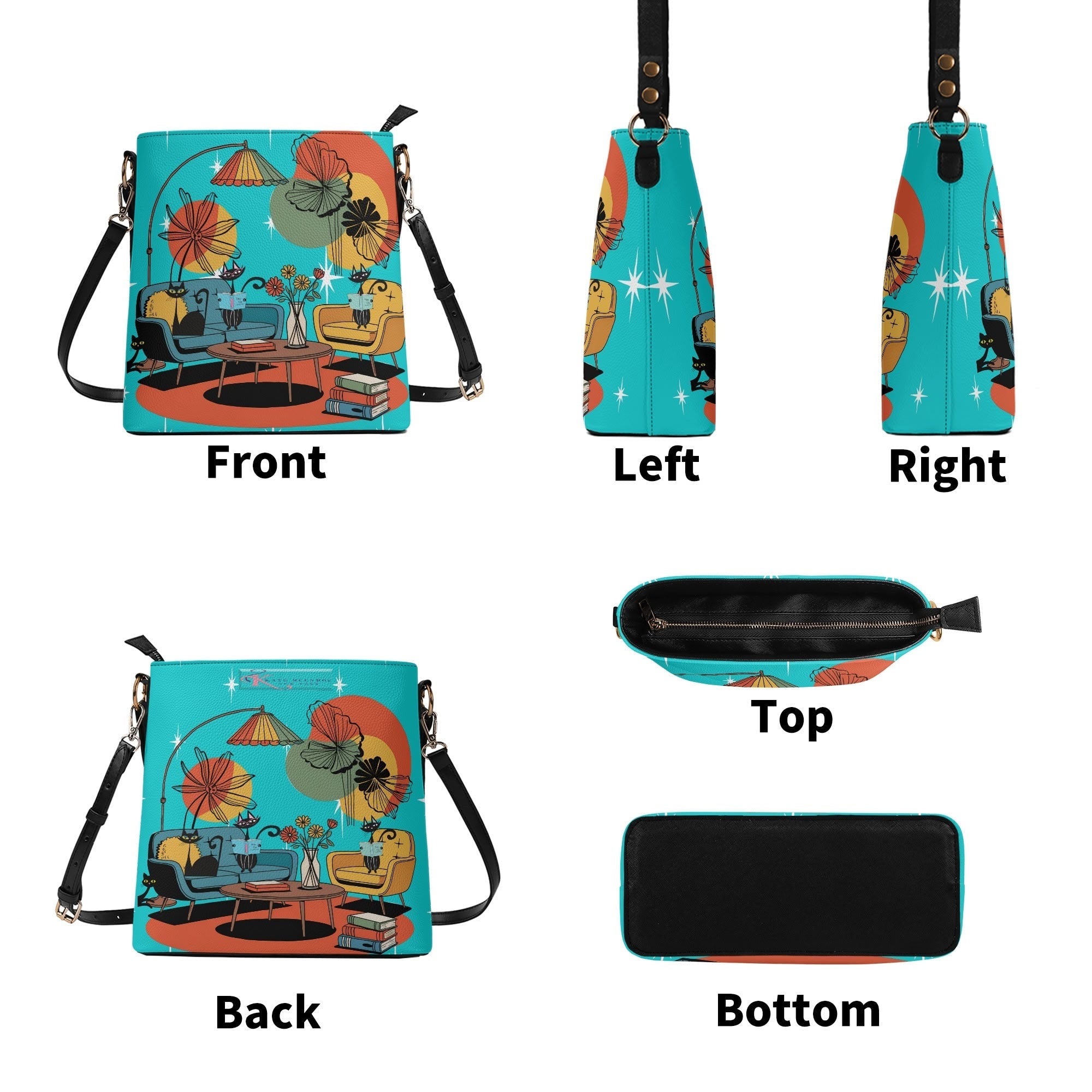 Kate McEnroe New York Atomic Kitsch Cat Reading Lounge Shoulder Bag, Mid Century Modern PurseHandbagsW8M8E6OW - 1