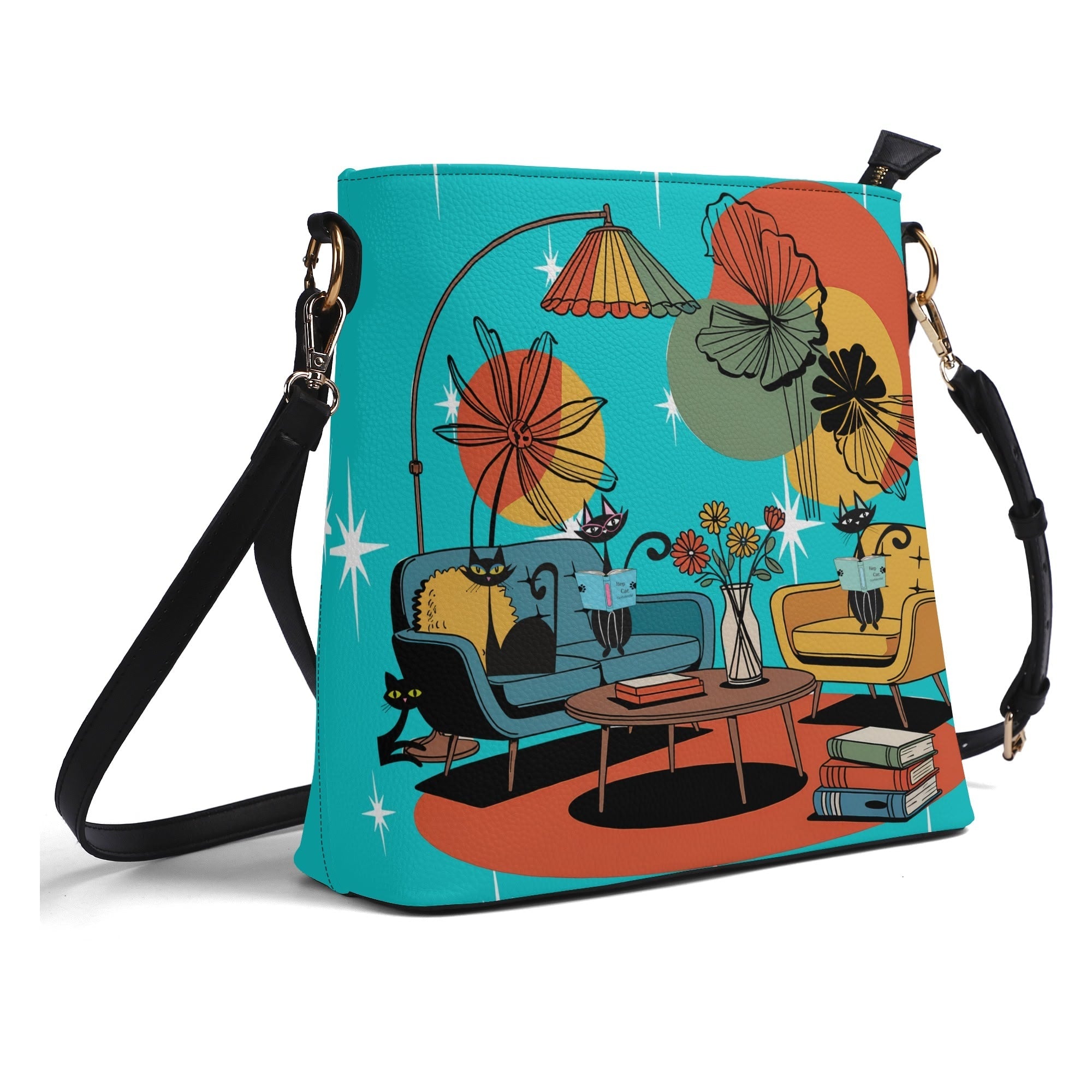 Kate McEnroe New York Atomic Kitsch Cat Reading Lounge Shoulder Bag, Mid Century Modern PurseHandbagsW8M8E6OW - 1