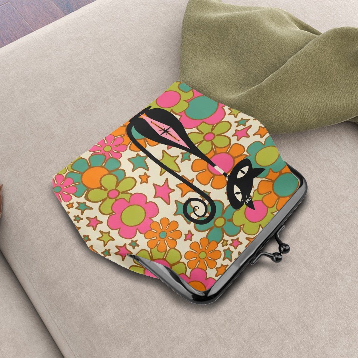 Kate McEnroe New York Atomic Kitsch Cat Retro Flower Power Kiss Lock Coin PurseCoin Purses9EltwTJBiP