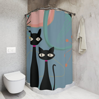 Kate McEnroe New York Atomic Kitsch Cat Shower Curtain, Mid Century Modern Boomerang Starburst Bath Curtains, Retro Bathroom DecorShower Curtains31348586935196680602