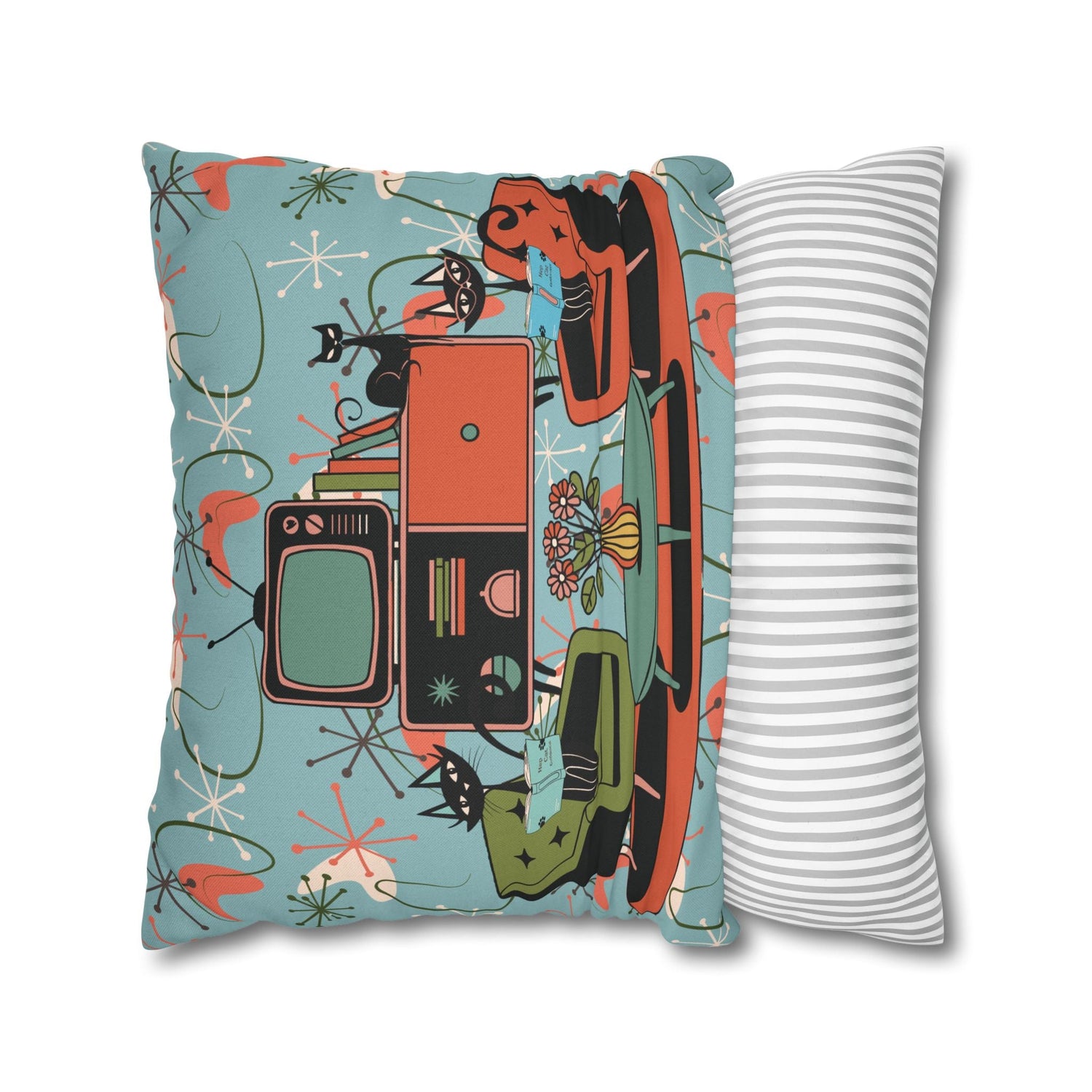 Kate McEnroe New York Atomic Kitsch Cat Starburst Pillow Cover, 50s Teal Orange MCM Boomerang DecorThrow Pillow Covers29786263097544649959