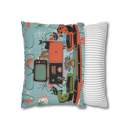 Kate McEnroe New York Atomic Kitsch Cat Starburst Pillow Cover, 50s Teal Orange MCM Boomerang DecorThrow Pillow Covers29786263097544649959
