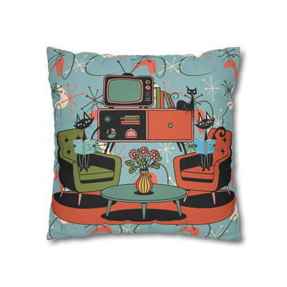 Kate McEnroe New York Atomic Kitsch Cat Starburst Pillow Cover, 50s Teal Orange MCM Boomerang DecorThrow Pillow Covers29786263097544649959