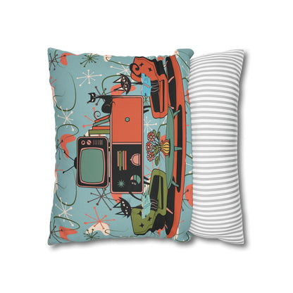 Kate McEnroe New York Atomic Kitsch Cat Starburst Pillow Cover, 50s Teal Orange MCM Boomerang DecorThrow Pillow Covers29786263097544649959