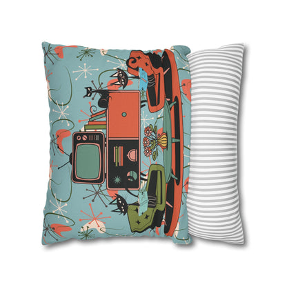 Kate McEnroe New York Atomic Kitsch Cat Starburst Pillow Cover, 50s Teal Orange MCM Boomerang DecorThrow Pillow Covers29786263097544649959