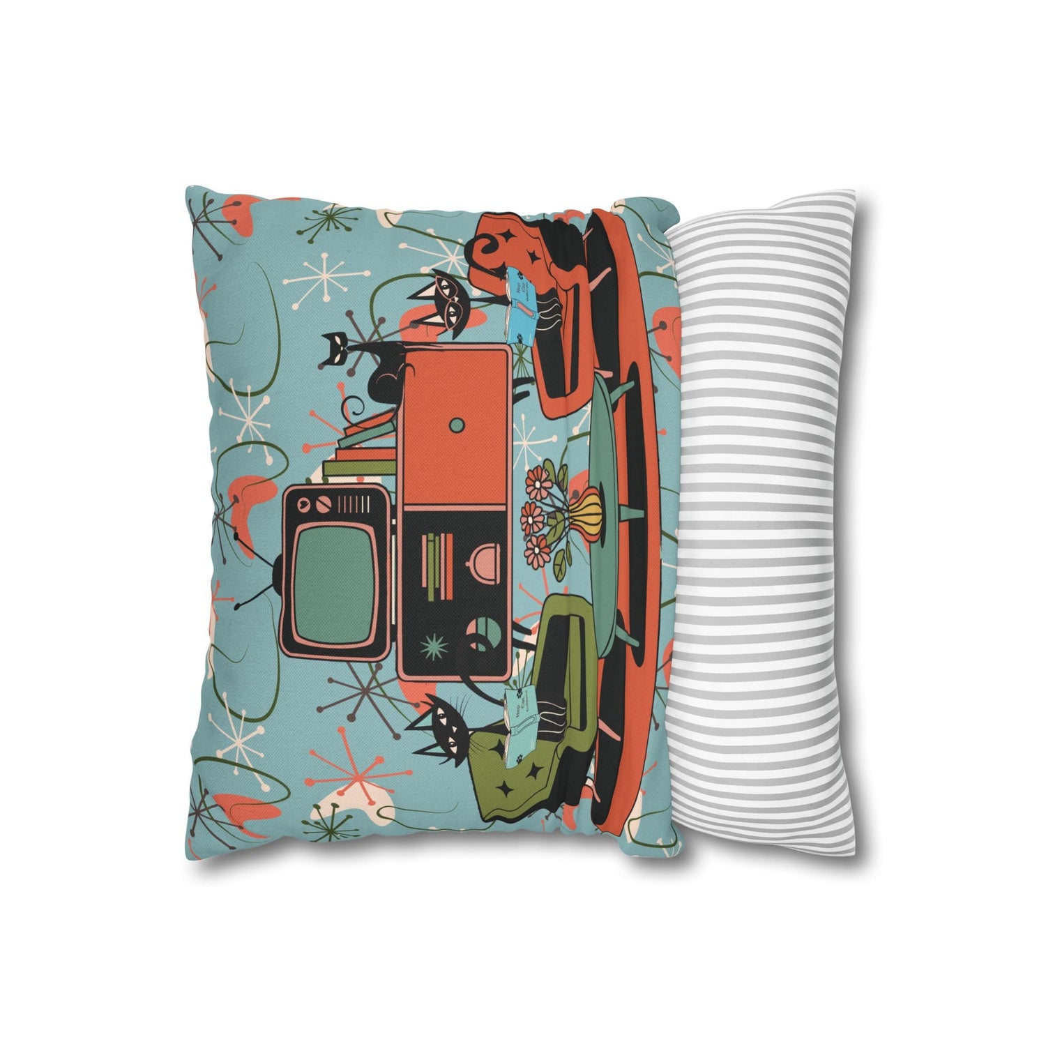 Kate McEnroe New York Atomic Kitsch Cat Starburst Pillow Cover, 50s Teal Orange MCM Boomerang DecorThrow Pillow Covers29786263097544649959