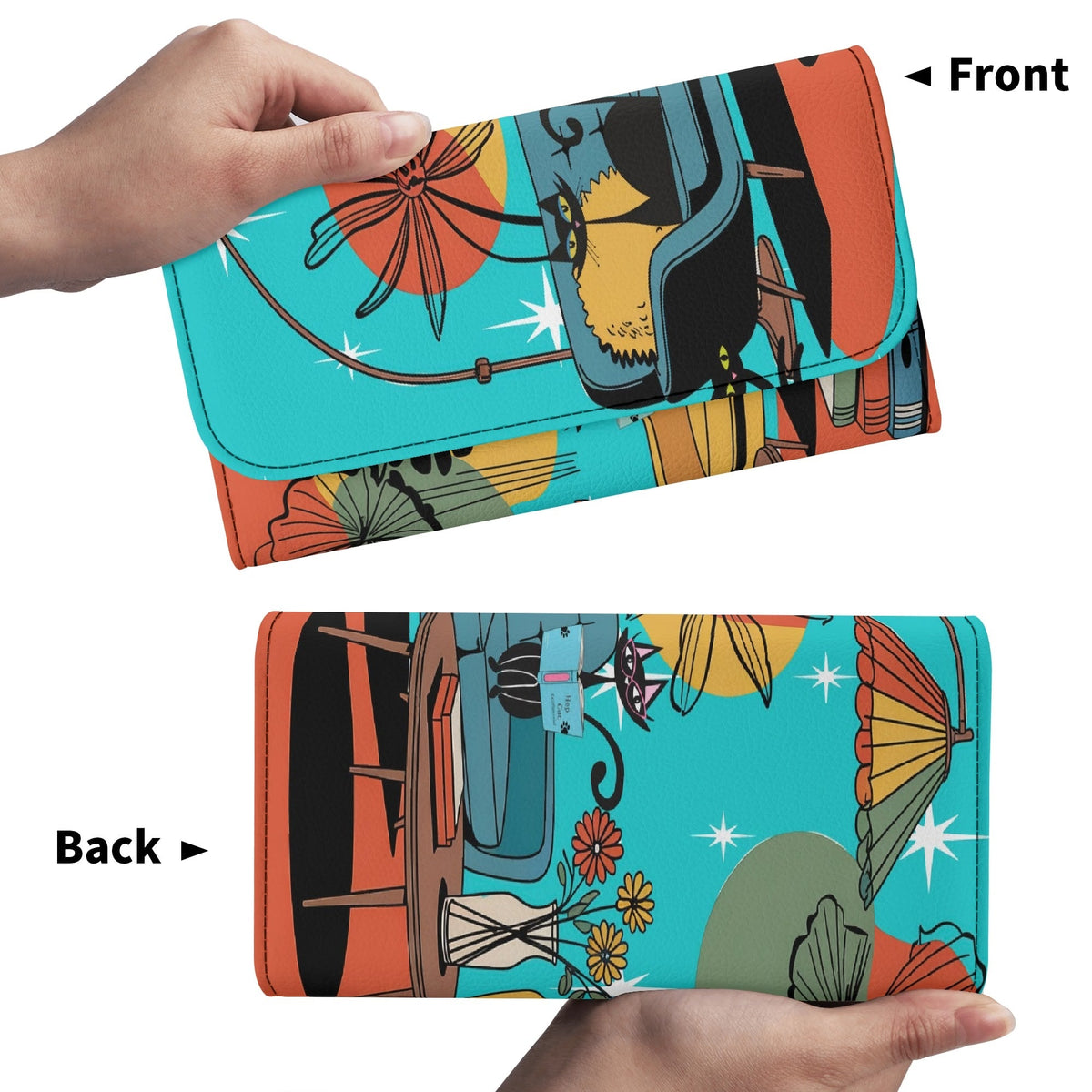 Kate McEnroe New York Atomic Kitsch Cat Trifold Wallet, Retro Mid Century Modern Clutch, MCM Bookish Lounge Starburst PurseWalletsN7M3G1QW - 1