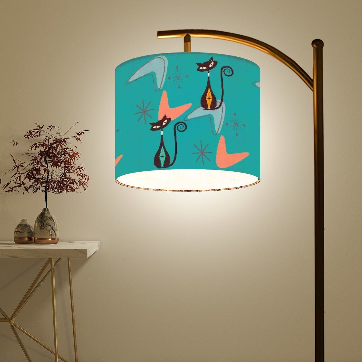 Kate McEnroe New York Atomic Kitschy Black Cat Arc Floor Lamp, Mid Century Modern , Retro 50s MCM Kitsch, Boomerang Starburst, Sexton Cats Accent LightFloor LampsM2x957d1w1