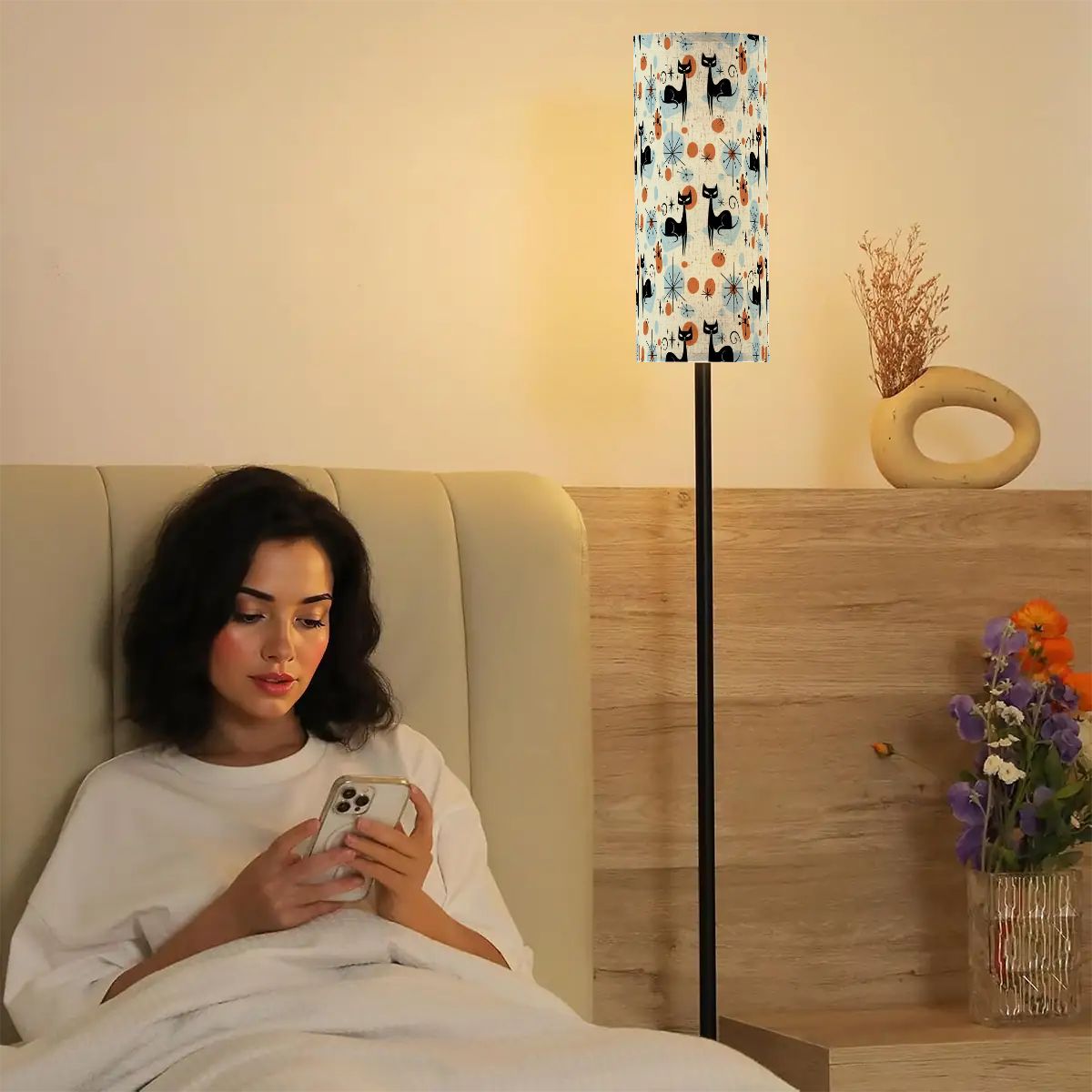 Kate McEnroe New York Atomic Kitschy Black Cat Floor Lamp, Mid Century Modern Starburst, Decor Retro Space Age Living Room Standing LampSlim Floor LampsYqbnU5wy7g