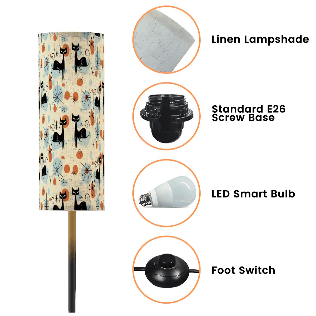 Kate McEnroe New York Atomic Kitschy Black Cat Floor Lamp, Mid Century Modern Starburst, Decor Retro Space Age Living Room Standing LampSlim Floor LampsYqbnU5wy7g