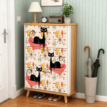 Kate McEnroe New York Atomic Kitschy Black Cat Mid Century Modern Shoe Cabinet, Retro Space Age Starburst Storage, MCM Entryway OrganizerShoe Storage3qDFMU2uWU