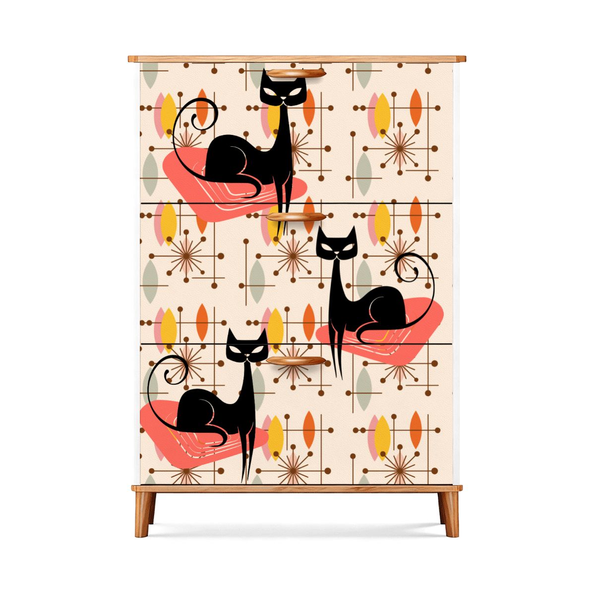 Kate McEnroe New York Atomic Kitschy Black Cat Mid Century Modern Shoe Cabinet, Retro Space Age Starburst Storage, MCM Entryway OrganizerShoe Storage3qDFMU2uWU