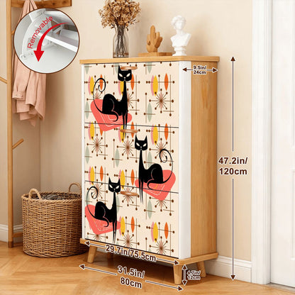 Kate McEnroe New York Atomic Kitschy Black Cat Mid Century Modern Shoe Cabinet, Retro Space Age Starburst Storage, MCM Entryway OrganizerShoe Storage3qDFMU2uWU