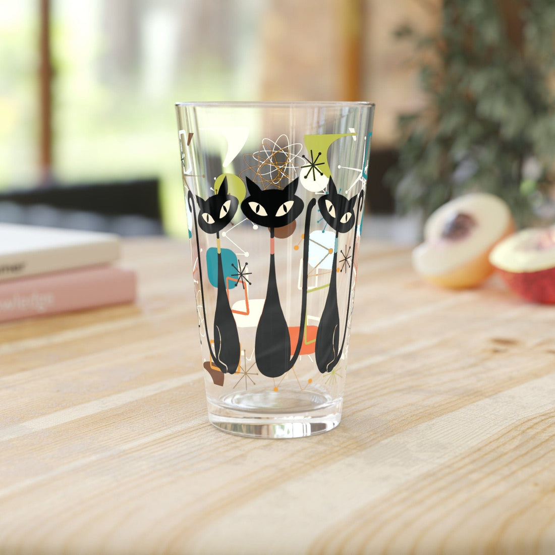Kate McEnroe New York Atomic Kitschy Black Cat Pint Glass, 16oz Mid Century Modern Retro Beer Glass, MCM Beer Glassware Gifts, Party Drinkware, Cocktail GlassBeer Glasses19544781790628725125