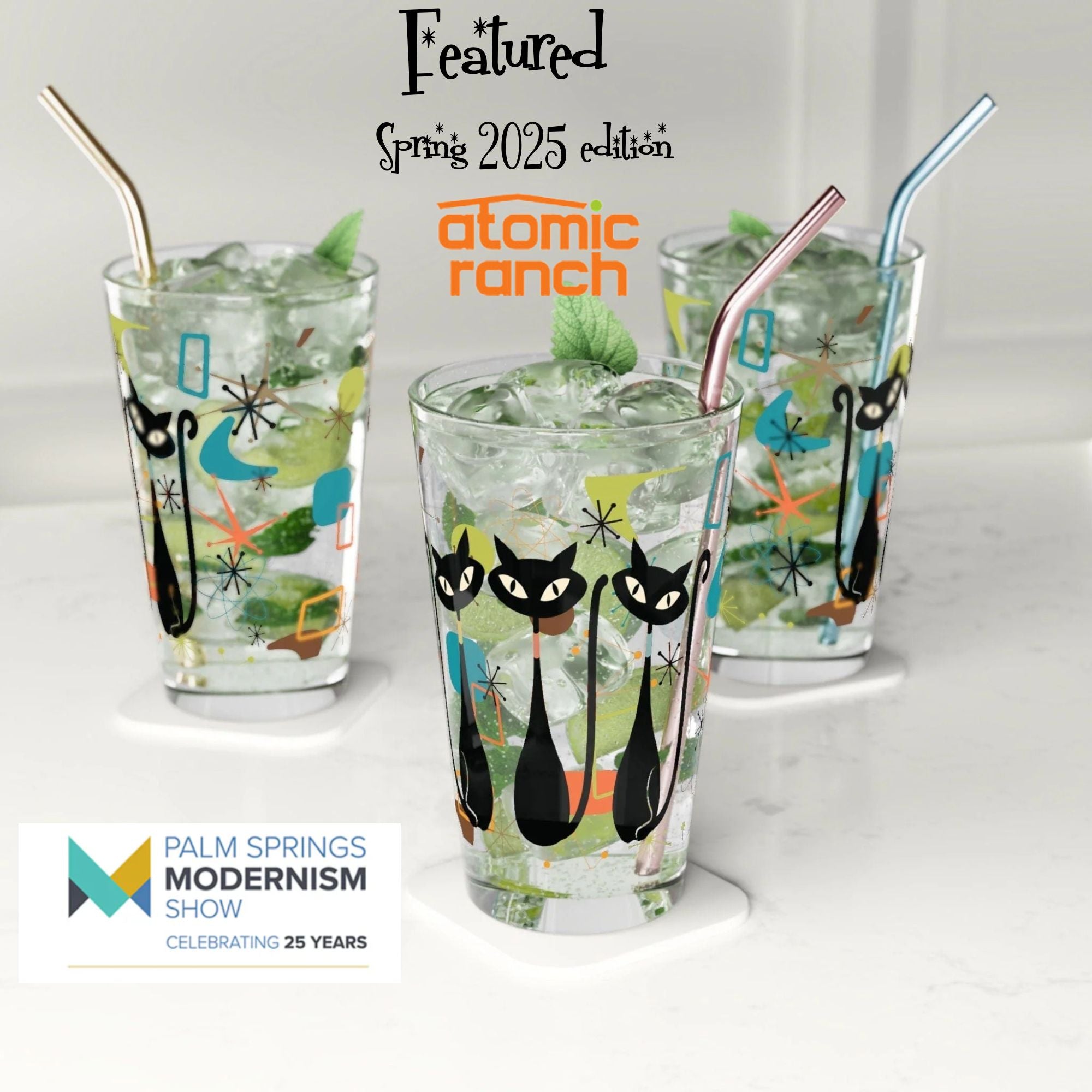 Kate McEnroe New York Atomic Kitschy Black Cat Pint Glass, 16oz Mid Century Modern Retro Beer Glass, MCM Beer Glassware Gifts, Party Drinkware, Cocktail GlassPint Glasses29414371299505223652
