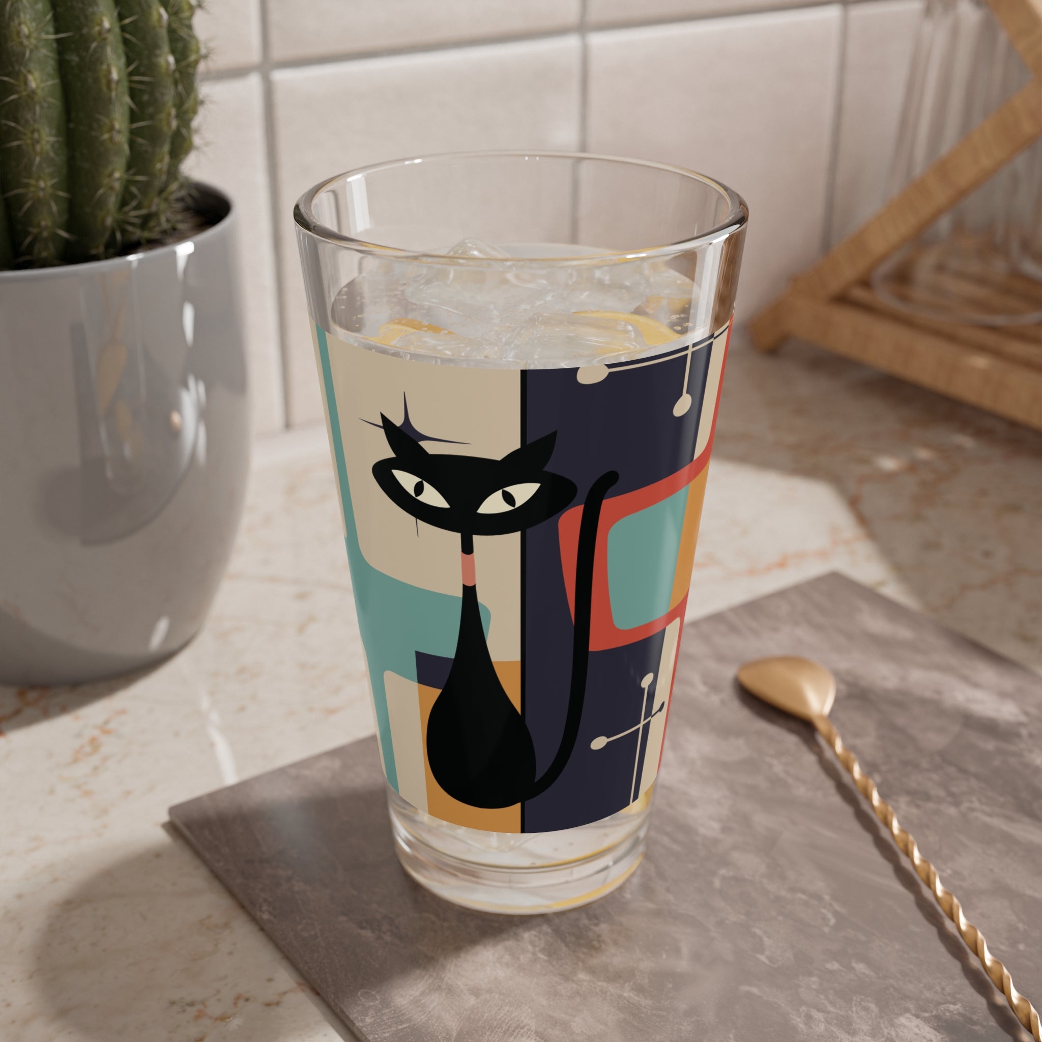 Kate McEnroe New York Atomic Kitschy Black Cat Pint Glass, 16oz Mid Century Modern Retro Beer Glass, MCM Beer Glassware Gifts, Party Drinkware, Cocktail GlassPint Glasses29206974237110701616