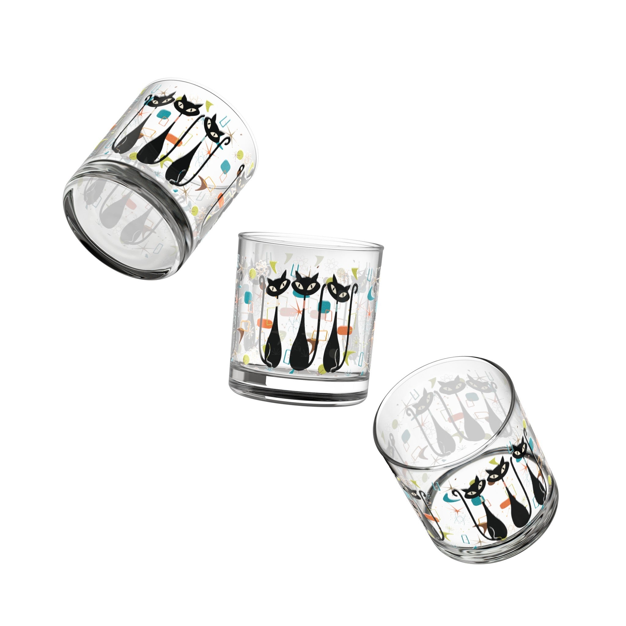 Kate McEnroe New York Atomic Kitschy Black Cat Rocks Glass, 10oz Mid Century Modern Whiskey Glass, Retro Lowball Cocktail Glass, 1950s Vintage Style BarwareCocktail Glasses17503756330485255986