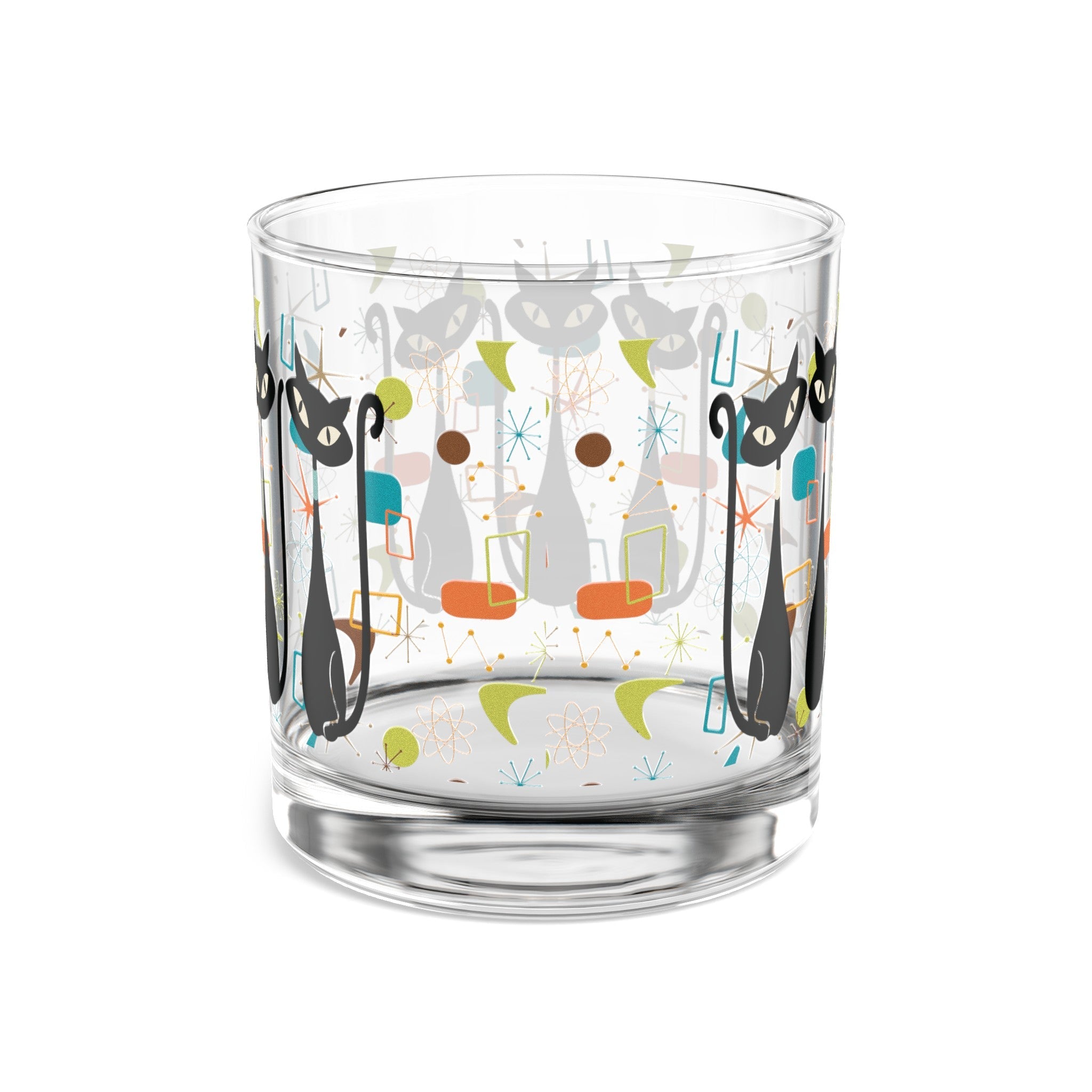 Kate McEnroe New York Atomic Kitschy Black Cat Rocks Glass, 10oz Mid Century Modern Whiskey Glass, Retro Lowball Cocktail Glass, 1950s Vintage Style BarwareCocktail Glasses17503756330485255986